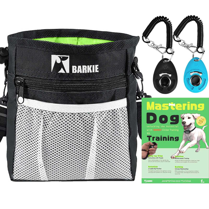 BARKIE Dog Treat Pouch and 2 Pet Training Clickers with Dog Positive Reinforcement Training Booklet (Black) Black - PawsPlanet Australia