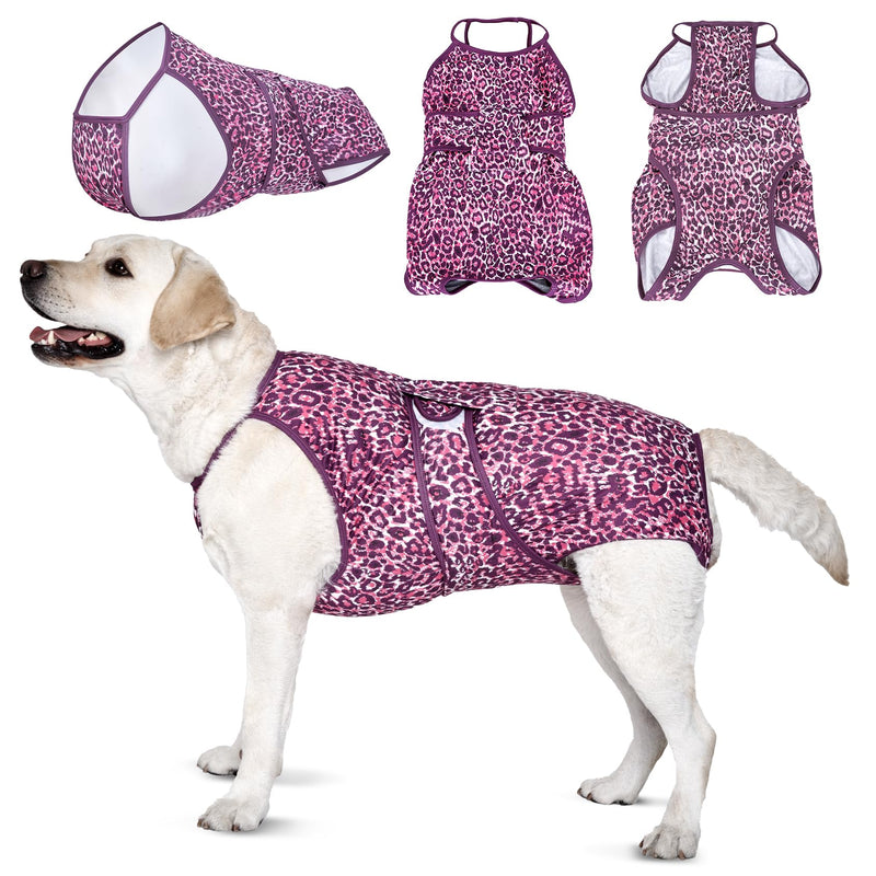 LovinPet Dog Recovery Suit for Large Medium Dogs - Professional Large Dog Recovery Suit,Post-Operative Vest E-Collar Alternative,Legs Without Coverage Design, Leopard Print Style, Pink,XXXL 3XL - PawsPlanet Australia