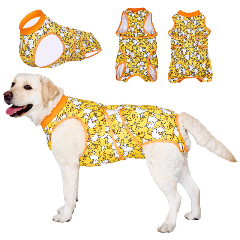LovinPet Dog Recovery Suit - Medium Large Dog's Bodysuit Wound Protective Surgical Recovery Snugly Suit for Abdominal Wounds After Surgery,Duck,Yellow,XL XL Orange collar/Yellow - PawsPlanet Australia