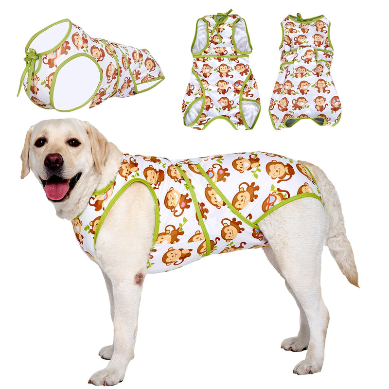 LovinPet Dog Recovery Suit - Medium Large - After Surgery Big Dog Recovery Suit Anti Licking Abdominal Wound Surgical Clothes Post-Operative Vest E-Collar Alternative,Monkey,Green,L Green collar/White - PawsPlanet Australia