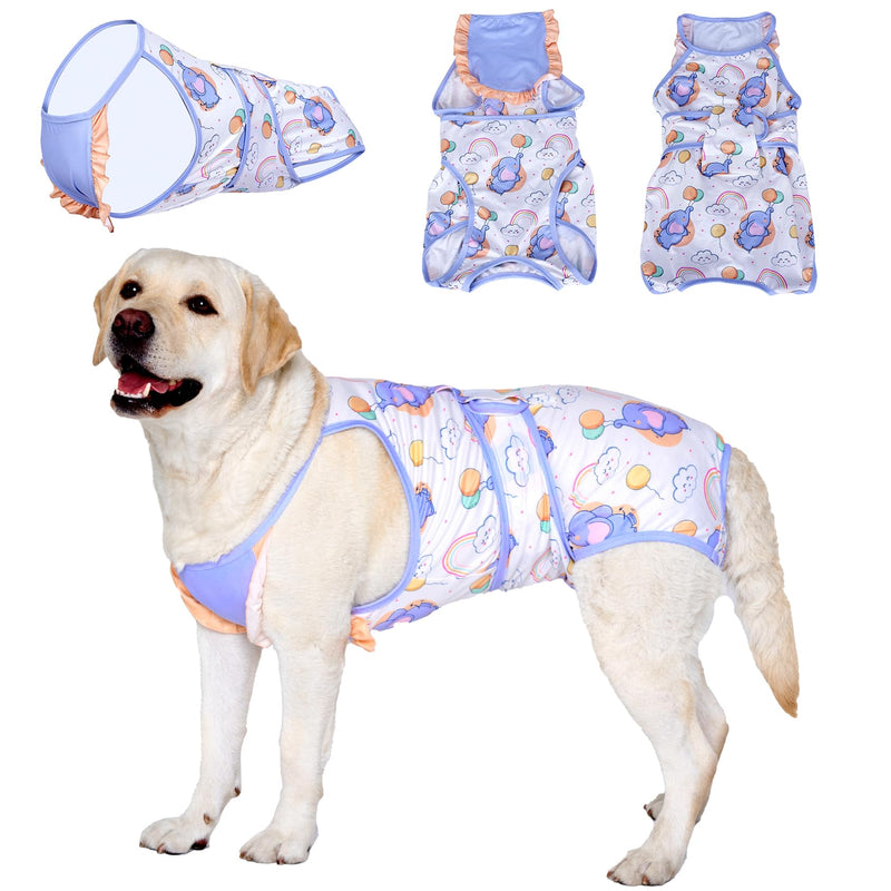 LovinPet Dog Recovery Suit for Large Medium Dogs - Dog's Bodysuit Wound Protective Surgical for Abdominal Wounds After Surgery Anti-Licking Dog Onesies,Elephant,Yellow,M Yellow collar/Blue - PawsPlanet Australia