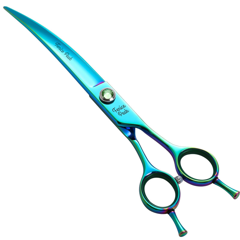 Fenice Peak 7.5'' Green Curved Dog Grooming Scissors Pet Shears with Ergonomic Offest Handle and Simulated Emerald Screw 440C Grooming Scissors Trimming Shears Durable and Sharp - PawsPlanet Australia
