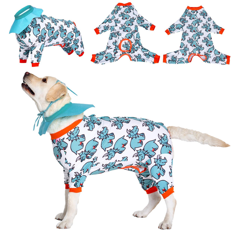 LovinPet Dog Recovery Suit - Medium Large - Dog's Bodysuit Wound Protective Surgical,E-Collar Alternative Recovery Snugly Suit for Abdominal Wounds After Surgery Anti-Licking,Rhino,Green,L Red collar/Blue - PawsPlanet Australia