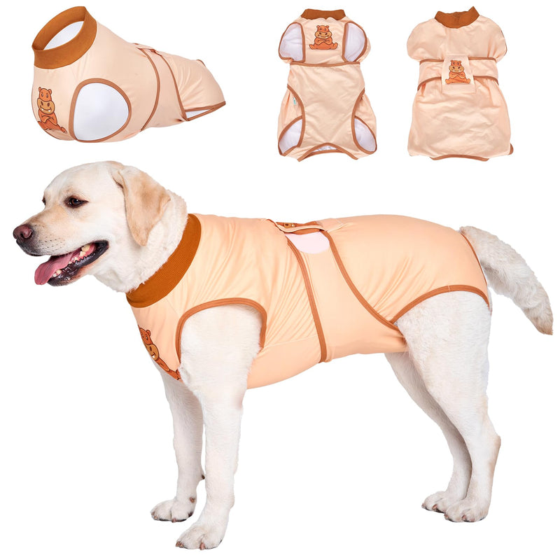 LovinPet Dog Recovery Suit for Large Medium Dogs - Wound Protective Surgical Recovery Snugly Suit for Abdominal Wounds After Surgery Anti-Licking Dog Onesies,Hippo,Orange,XXL XXL Brown collar/Yellow - PawsPlanet Australia