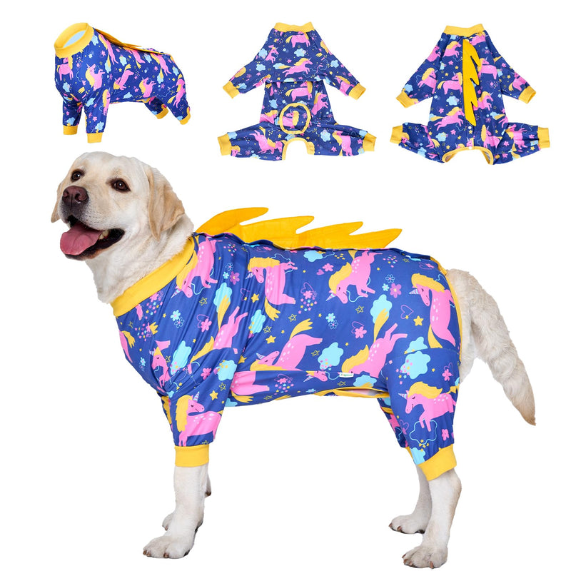 LovinPet Dog Recovery Suit for Large Medium Dogs - Recover Comfortably Well Protection Pet Onesie Dog Shedding Suit Pet Pajamas Dog Anti Licking Snugly Suit,Dog Recovery Suit Male,Unicorn,Yellow,XL XL Yellow collar/Purple - PawsPlanet Australia