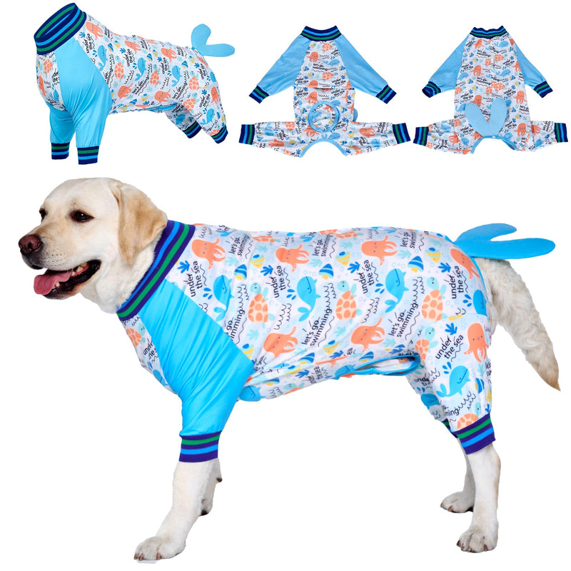 LovinPet Dog Recovery Suit - Medium Large - Dog Bodysuit for Abdominal Wound After Surgery Anti Licking Abdominal Wound Surgical Clothes Post-Operative Vest E-Collar Alternative,Whale,Blue,XXL XXL Blue collar/White - PawsPlanet Australia