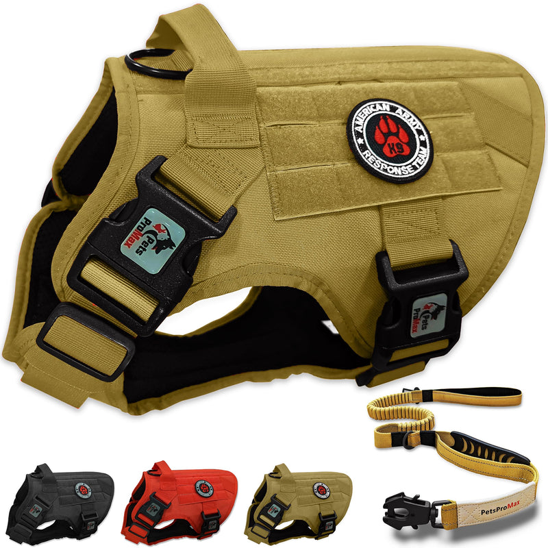 ProMax Tactical Dog Harness & Leash Set - Medium, Military Style, No-Pull Brown M Medium (M) Harness + Leash Brown - PawsPlanet Australia