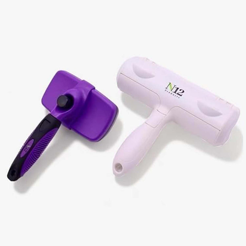 N12 Cat, Dog Hair Remover/Lint Roller and Grooming Hair Bush Combo – Pet Fur Remover for Couch, Furniture, Carpet, Car Seat & Self-Cleaning Slicker Grooming Brush with Long Pins for Shedding - PawsPlanet Australia