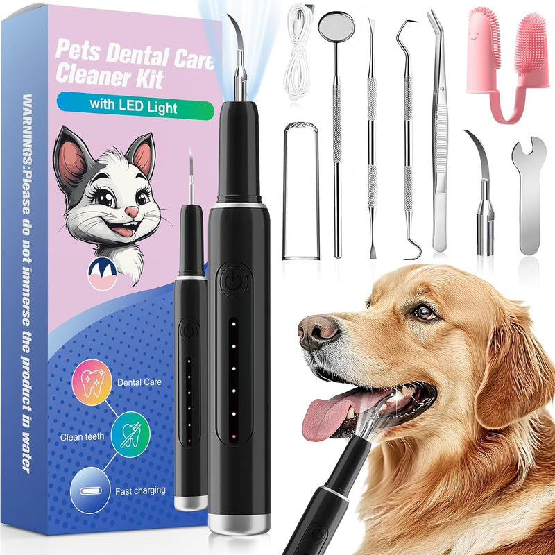 PAWZIDEA Dog Plaque Remover for Teeth Ultrasonic 44kHz, Intelligent Pet Ultrasonic Tooth Cleaner, Tartar Remover for Dog Teeth Cleaning Kit, Canine/Cat Toothbrush Scaler Dental Care Tool, Rechargeable Black - PawsPlanet Australia