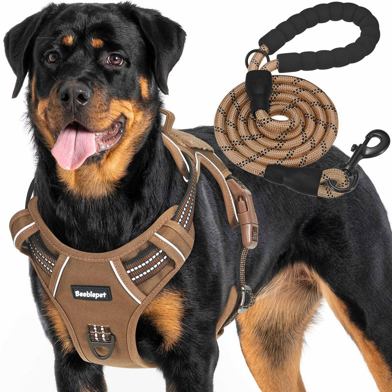 Heavy Duty Tactical Dog Harness for Large Dogs, No Pull Adjustable Pet Harness Reflective Service Training Easy Control Pet Vest Military K9 Working Dog Harnesses- Large, Brown - PawsPlanet Australia