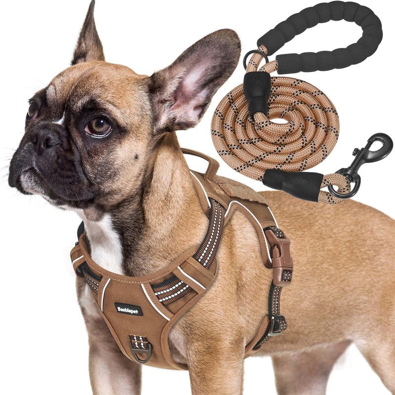 Heavy Duty Tactical Dog Harness for Medium Dogs, Brown, Molle System, Four-Point Adjustment, Anti-Lost ID Tag, Includes 5ft Leash - PawsPlanet Australia
