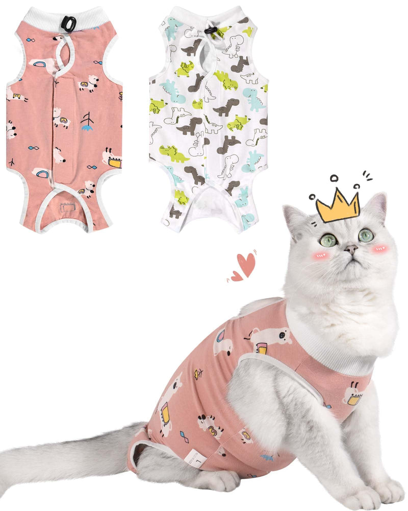 2 Pack Cat Spay Recovery Suit Female, Breathable Cat Onesie for Cats After Surgery Female, Kitten Surgery Recovery Suit for Abdominal Wounds Medium Alpaca + Dinosaur - PawsPlanet Australia