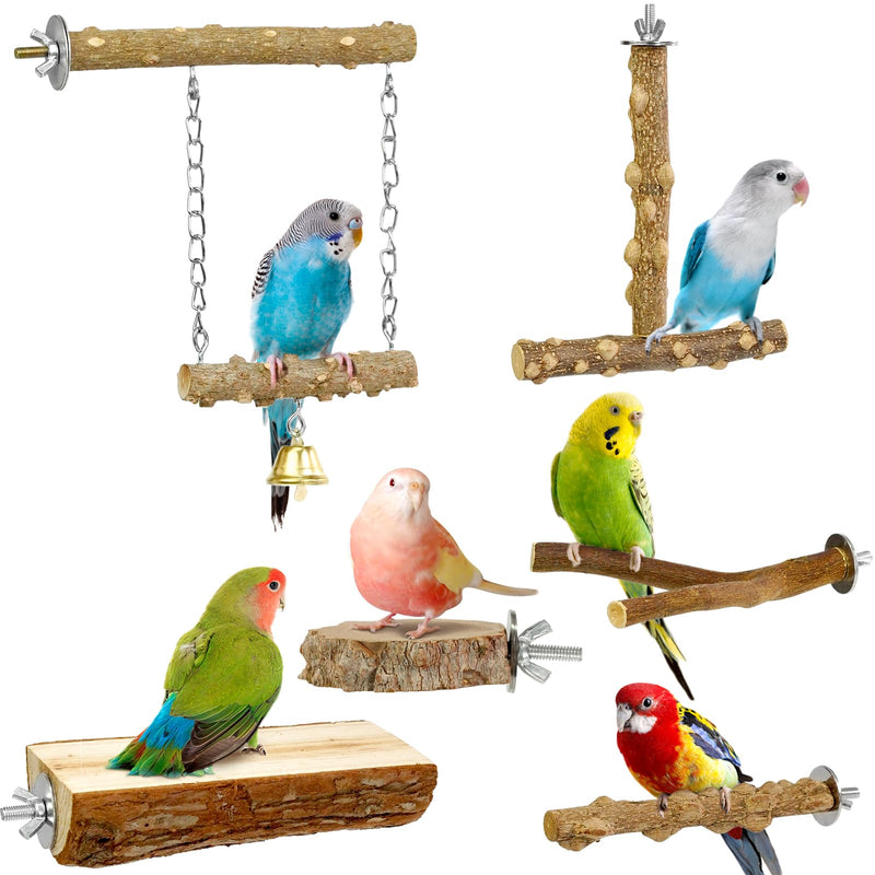 Bird Perches, 6pcs Natural Wood Birds Stand Branch, Bird Perch Chewing Stick Cage Accessories Parrot Climbing Standing Branches Paw Grinding Fork Sets for Parakeet Lovebirds Cockatiels Pattern-3 - PawsPlanet Australia