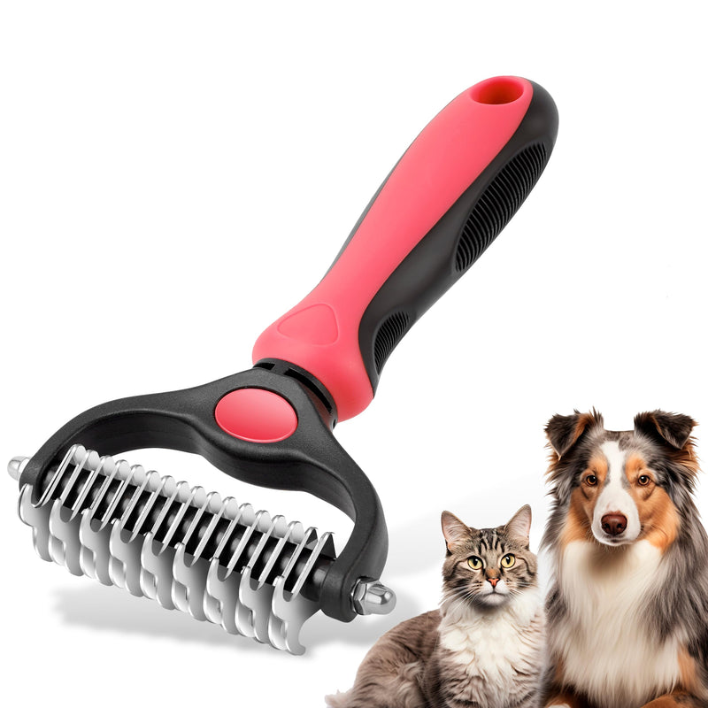 Pet Grooming Brush, Double Sided Undercoat Rake for Dogs & Cats, Professional Deshedding Brush and Dematting Tool, Safe and Effective Removing Knots, Mats, Tangles,and Flying Hair (Pink) Pink - PawsPlanet Australia