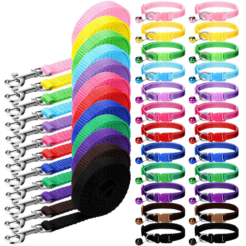 Amylove 48 Pcs Dog Collar and Leash Set, Polypropylene Adjustable Puppy Collars for Medium Dogs Small Pet Puppy Walking Training with Hook and Buckle(Multicolor,Solid Pattern) Multicolor Solid Pattern - PawsPlanet Australia