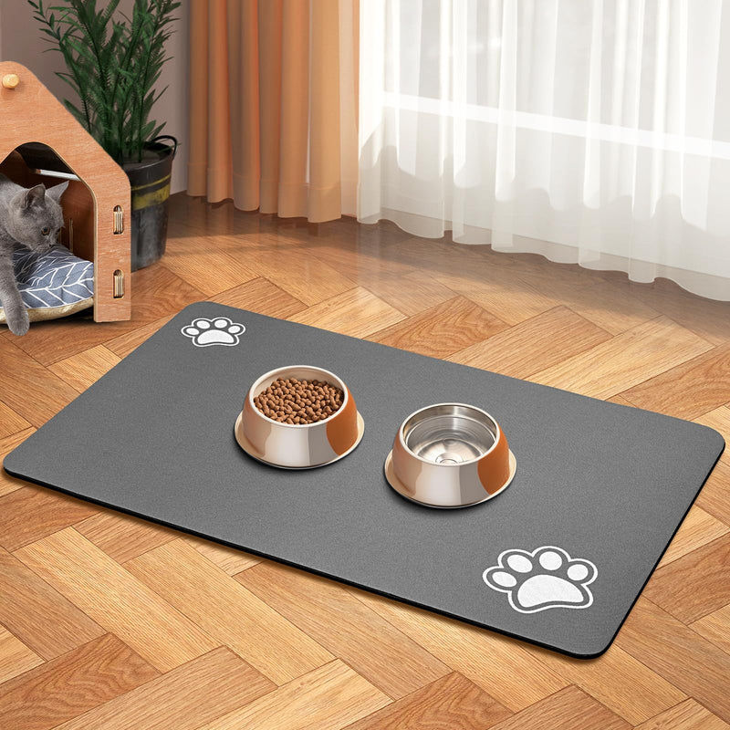 Pet Feeding Mat-Absorbent Dog Mat for Food and Water Bowl-Dog Accessories Pet Supplies-Dog Water Bowl for Messy Drinkers-No Stains Quick Dry Dog Water Dispenser Mat (12"x19", Dark Grey) 12"x19" - PawsPlanet Australia