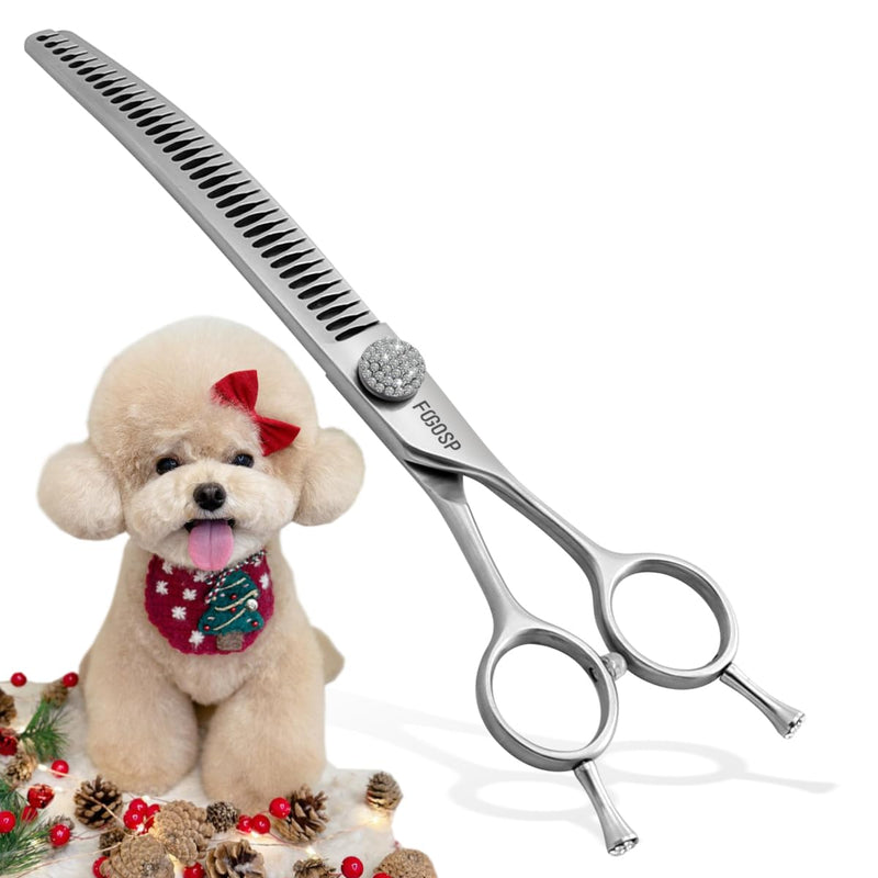 7.5'' Curved Chunkers Shears for Dog Grooming Professional Magic Dog Grooming Scissors with Big Artificial Diamonds 35 Teeth for Large Dog(7.5 in, Curved Chunkers) 7.5 inch - PawsPlanet Australia