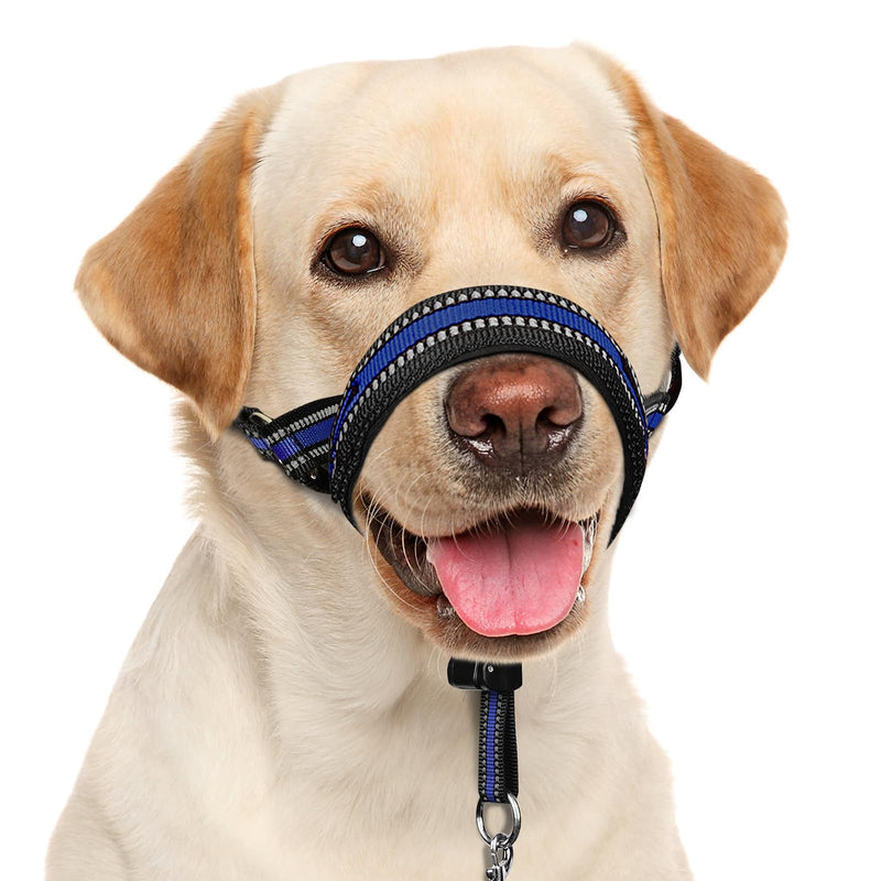 BARKLESS Soft Dog Head Collar, Patented Padded No Pull Head Halter, Training Nose Leash with Safety Link for Medium Large Dogs, Adjustable Muzzle Leash, Easy Control for Walking(Blue, L) Blue L (Snout 9.5"-14") - PawsPlanet Australia