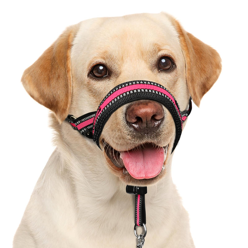 BARKLESS Soft Dog Head Collar, Patented Padded No Pull Head Halter, Training Nose Leash with Safety Link for Medium Large Dogs, Adjustable Muzzle Leash, Easy Control for Walking(Pink, L) Pink L (Snout 9.5"-14") - PawsPlanet Australia