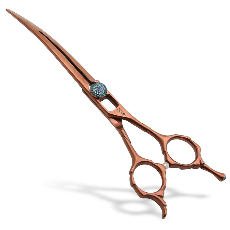 Curved Dog Grooming Scissors 7'' Downward 30° Professional Pet Grooming Trimming Shears for Dogs Suzhi Teddy High Cobalt Alloy Steel for Right Handed Groomers (7, Chocolate Curve) Chocolate Curved Shears 7 inch - PawsPlanet Australia