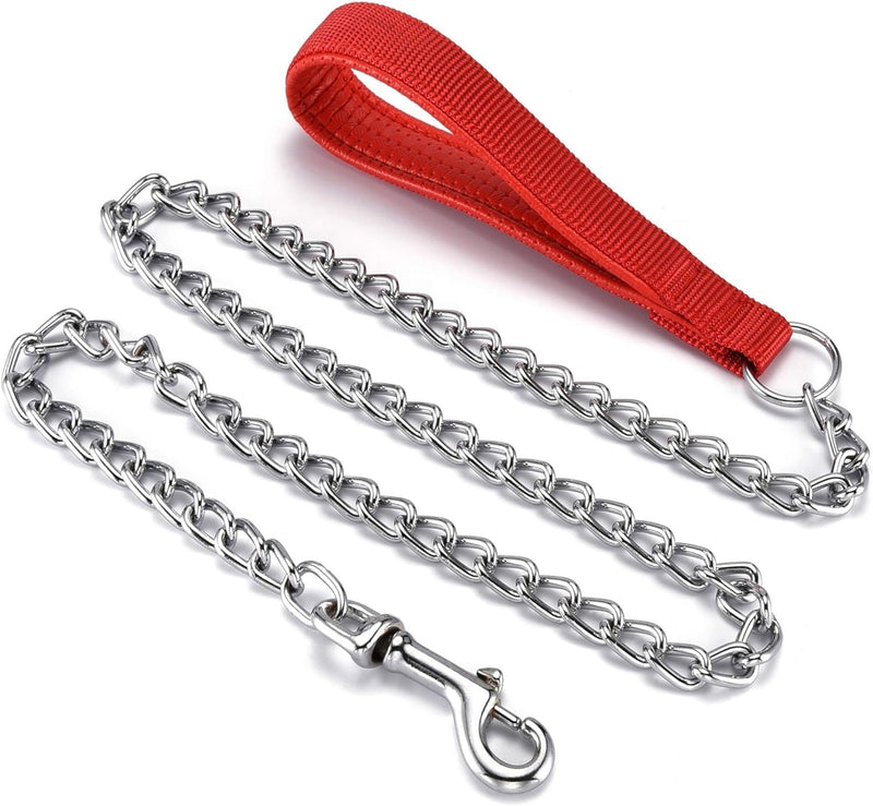 Chain Dog Leash with Padded Handle, Durable Chew Proof for Medium and Large Dogs (4 ft x 3.0 mm) 4FT*3.0mm(medium dogs) Red - PawsPlanet Australia