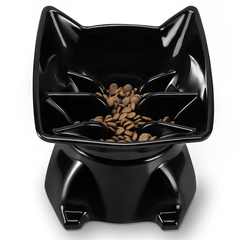 Small Elevated Slow Feeder Cat Bowl, Cute Tilted Elevated Bowls and Dishes for Cats & Small Dogs, Whisker Friendly, Anti Vomiting Raised Pet Bowl for Dry and Wet Food, Black - PawsPlanet Australia
