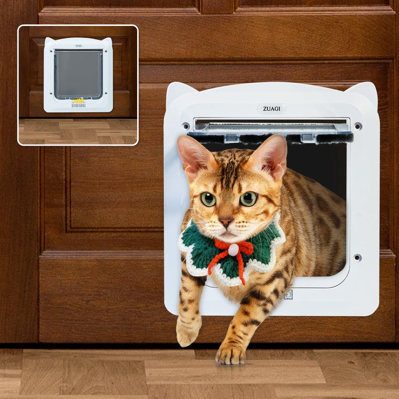 Magnetic Cat Door with 4 Way Locking, Weatherproof & Interior/Exterior Compatible (Outer: 11.5'x10.2', Inner: 7.5'x7.1')