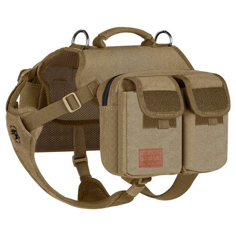 ONETIGRIS Dog Hiking Backpack, Dog Pack for Medium Large Dogs, HOPPY CAMPER 3.0 Dogs Saddle Bag Harness Outdoor Hiking (M, Brown) - PawsPlanet Australia
