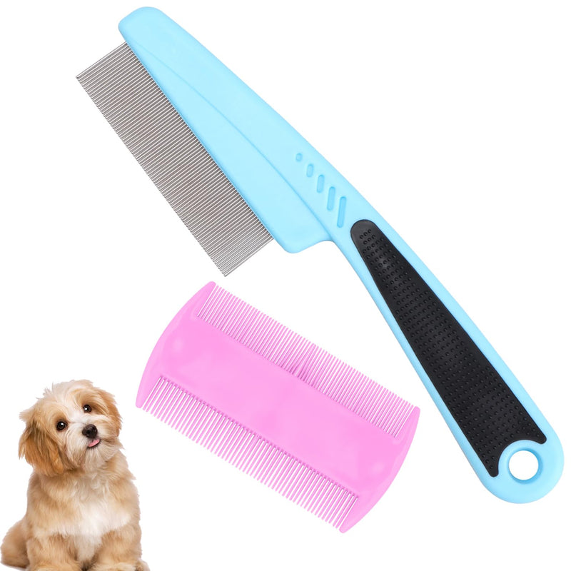 Flea Comb for Dogs and Cats, 2 Pcs Stainless Steel Fine Tooth Dog Hair Combs, Pet Grooming Comb for All Types of Pets Hair, with Ergonomic Rubber Handle, Health Benefits - PawsPlanet Australia