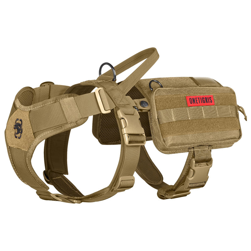 OneTigris Service Dog Vest Harness, Service Dog Cape Guardian Dog Backpack Harness with Pouches Dog Saddle Bag for Small Medium and Large Dogs (Brown, M) Brown - PawsPlanet Australia