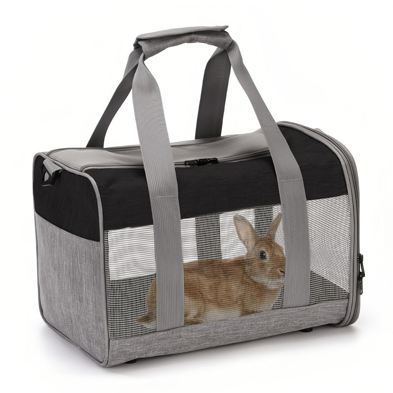 PINVNBY Bunny Carrier for Travel Camping Outdoor, Small Pet Carrier, Guinea Pig Carrier, Breathable Pet Portable Hand Bag for Hamster Bunny Guinea Pig（Black & Gray） Black & Gray - PawsPlanet Australia