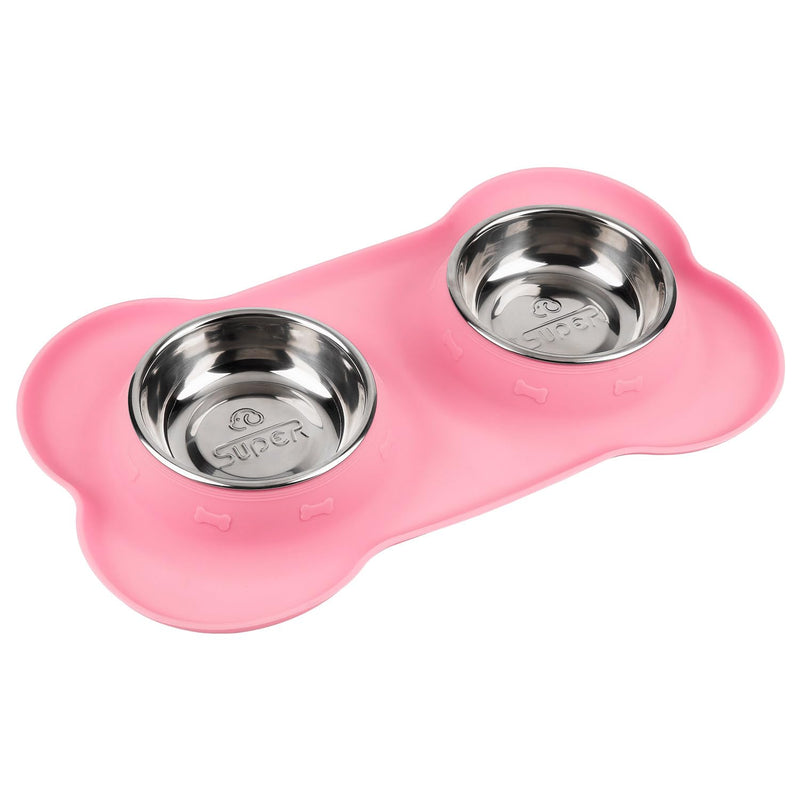 SUPERDESIGN Dog Bowls 2 Stainless Steel Puppies Bowl with No Spill Non-Skid Silicone Mat Pet Water and Food Feeder Bowls for Feeding Small Medium Large Dogs Cats Smal PK S Pink - PawsPlanet Australia