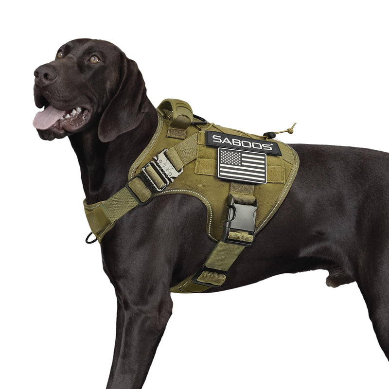 Tactical Dog Harness for Large Dogs Heavy Duty with Handle No-Pull Service Vest Breed Adjustable Military Walking Training Hunting Brown L - PawsPlanet Australia