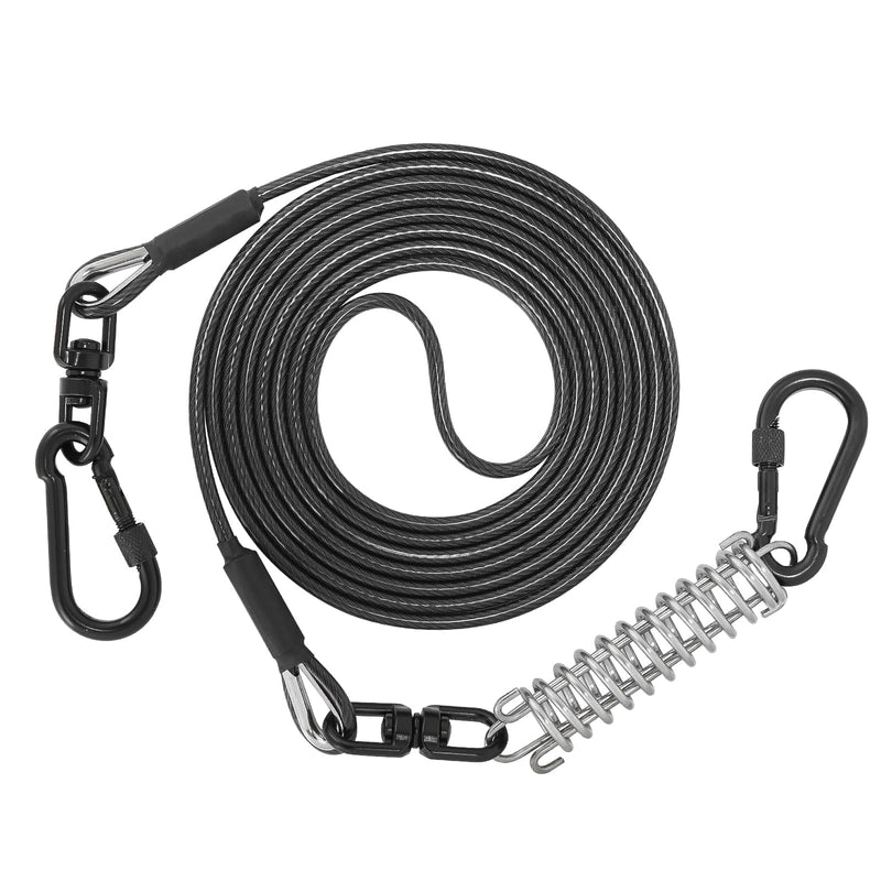 Pet Tie Out Cable for Dogs, Dog Tie Out Cable, Dog Runner Cable with Swivel Hook and Shock Spring, Dog Leash Run Tether for Yard Outdoor and Camping (Black, 5MM*10FT) black - PawsPlanet Australia