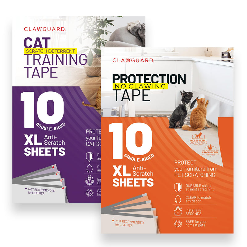 CLAWGUARD Bundle Pack – Dog Scratch Protection Tape Single-Sided 10 Pack Sheets and Cat Training Tape Anti Scratch Deterrent Double-Sided 10 Pack Sheets. Dog & Cat Furniture Protector Pack - PawsPlanet Australia