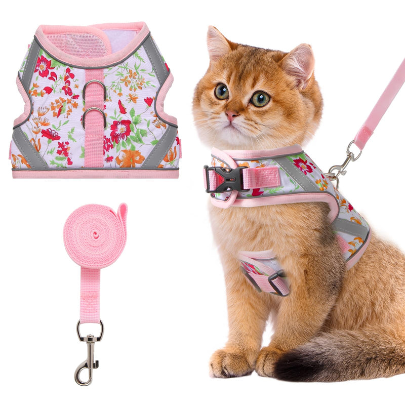 Floral cat Leash and Harness Set. The cat Harness Escape Proof Feature Allows You to Walk You cat, Small Dog or Rabbit Without Worries. This Kitten Harness and Leash is Cute and Trendy - PawsPlanet Australia