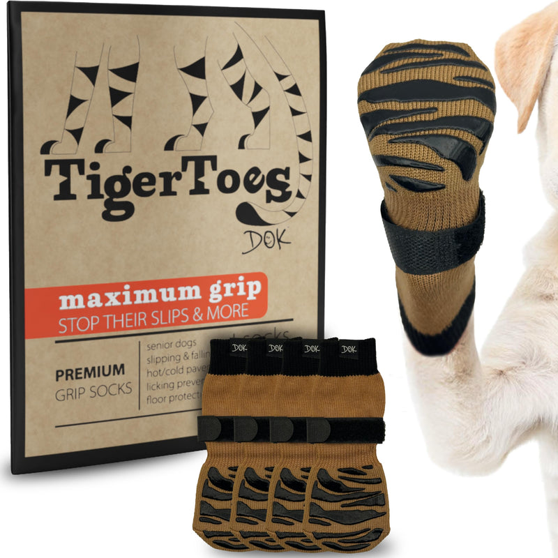 DOK TigerToes Premium Non-Slip Dog Socks for Hardwood Floors - Extra-Thick Grip That Works Even When Twisted - Prevents Licking, Slipping, and Great for Dog Paw Protection (Cool Caramel, Large) Cool Caramel - PawsPlanet Australia
