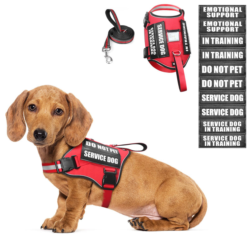 WINSEE Small Dog Harness & Leash Set, Red, X-Small, Nylon, Emotional Support Therapy Vest with 10 Patches, Breathable, Adjustable, for Service Dog Training - PawsPlanet Australia
