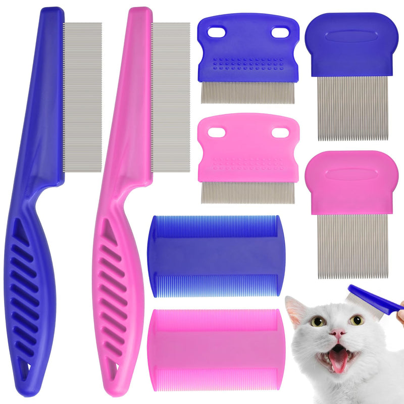 Flea Comb for Cats Dogs, 8 Pack Flea and Lice Grooming Comb Set for Cats, Pet Grooming Tools for Small, Medium & Large Pets (Pink & Blue) Blue&Pink 6P - PawsPlanet Australia