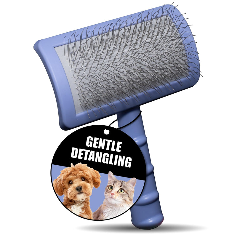 Dog Brush for Shedding Long and Short Hair, Plastic Soft Slicker for Grooming Haired Dogs and Cats, Flexible Cushion and Non-Slip Grip, Rectangular, 4,13 x 6,29 inch, Purple - PawsPlanet Australia