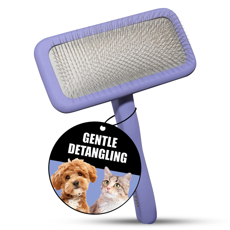 Tauro Pro Line Slicker Brush for Dogs & Cats, Deshedding, Dematting & Detangling Grooming Tool for Medium to Long Coats, Ideal for Retrievers & Maine Coons, Flexible Cushion, Purple, Large Size (L) Rectangular - L