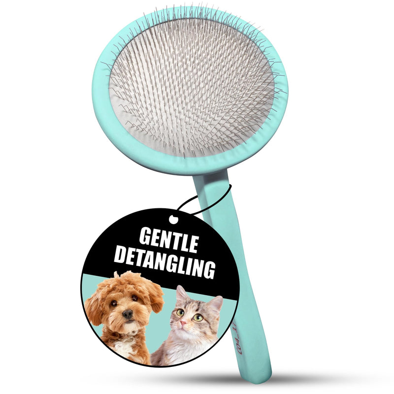 Tauro Pro Line Slicker Brush for Dogs & Cats, Deshedding, Dematting & Detangling Grooming Tool for Medium to Long Coats, Ideal for Cocker Spaniels, Round Flexible Cushion, Mint, Medium Size (M) Round - M