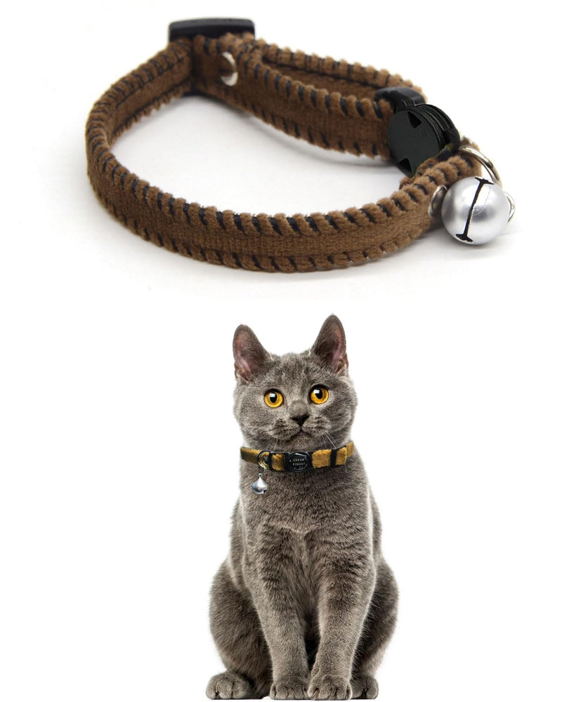 Furry Breakaway Cat Collar with Bell, Adjustable 7.87"-11.78" Kitten Collar, Suitable for All Types of Cats and Small Dogs (M, Brown) M - PawsPlanet Australia