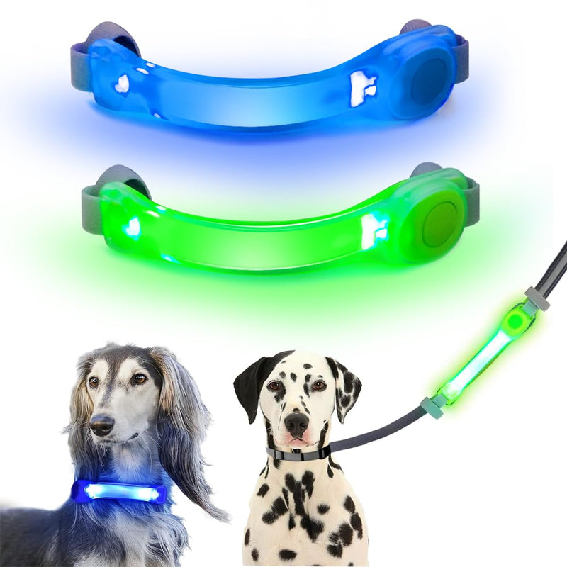 2 Pack LED Light for Dog Leash Harness, Light Up Dog Collar with Nylon Stickers, Waterproof Glow Light Easy to Attach to Collar Leash and Harness, Safety LED Light Up Band for Dogs at Night Walking Green+Blue - PawsPlanet Australia