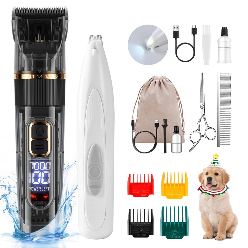Dog Paw Trimmer with LED Light & Dog Grooming Kit with LED Display - 3-Speed, Low Noise, Rechargeable, Waterproof Clippers for Dogs Cats Pets with All Variety of Coats - PawsPlanet Australia