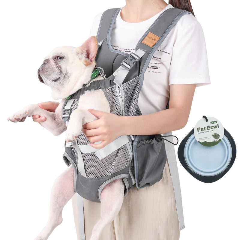 Dog Carrier Backpack - Legs Out Front Facing Pet Carrier Backpack for Small Medium Dogs, Hands-Free Dog Front Carrier, Easy-fit Adjustable Dog Carrying Backpack for Walking Hiking Bike and Motorcycle Grey - PawsPlanet Australia