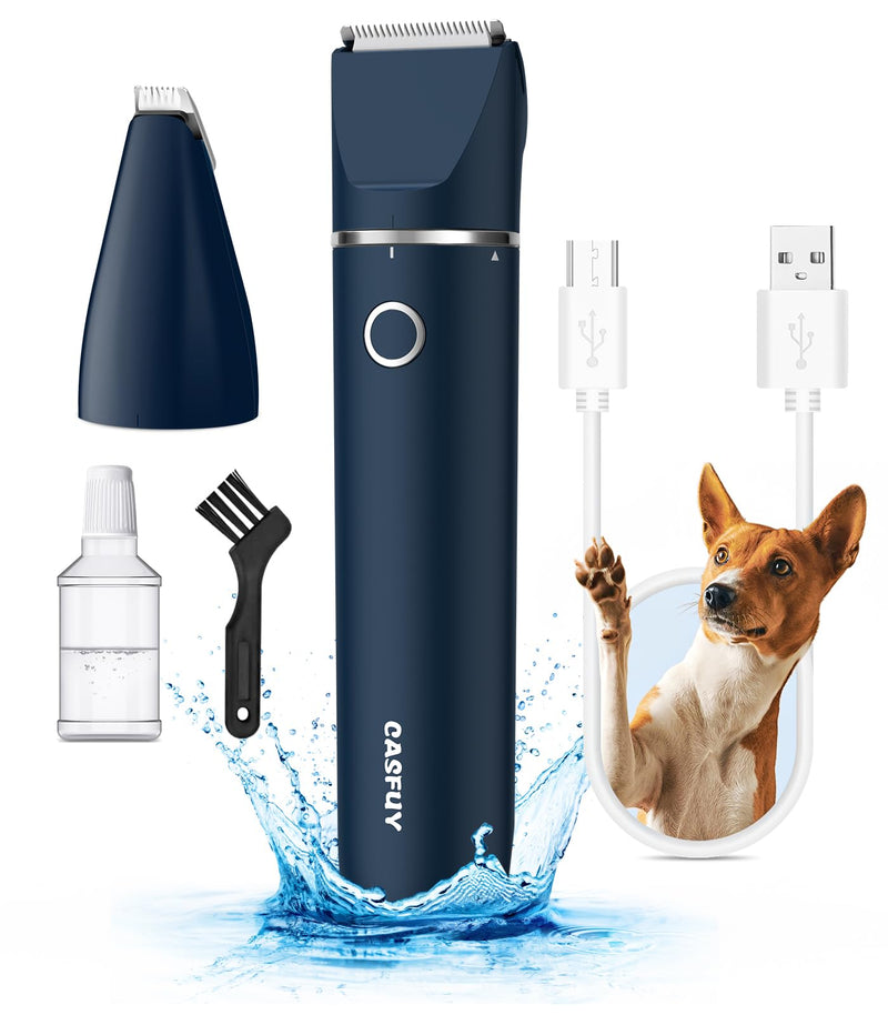 Casfuy Cordless Hair Trimmer, Low Noise Grooming Clipper for Dogs Cats & Small Pets, USB Rechargeable, Double Blades for Trimming Hair Around Paws, Eyes, Ears, Face, Rump German Blue - PawsPlanet Australia