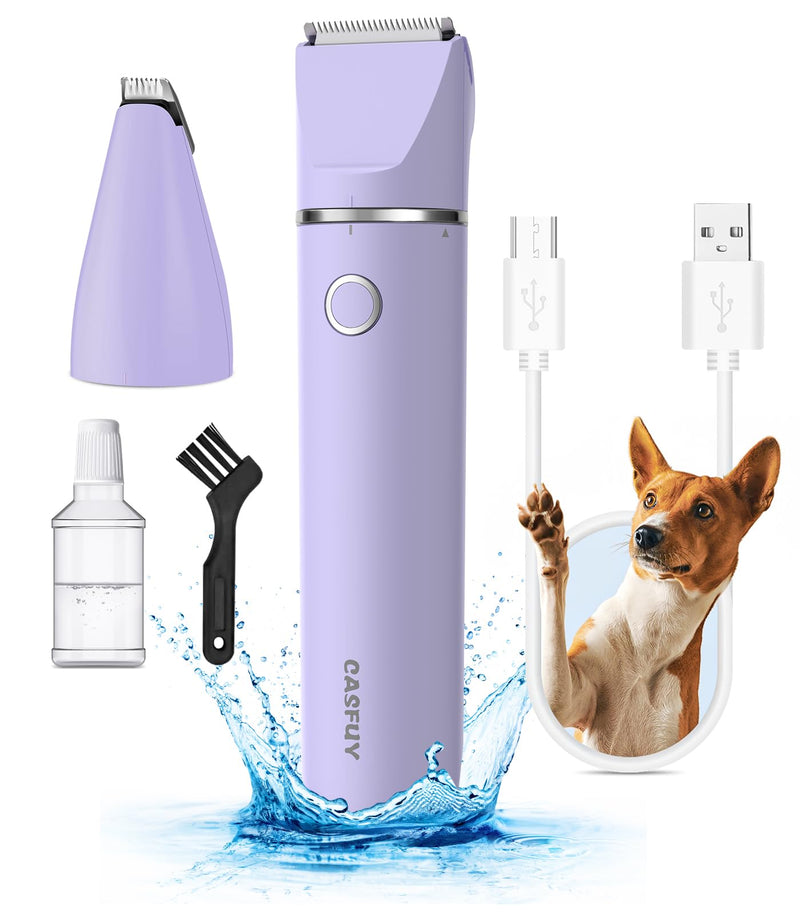 Casfuy Cordless Dog Paw Trimmer - Low Noise Small Dog Clippers with Double Blades USB Rechargeable Grooming Clipper for Dogs Cats and Small Pets for Trimming Hair Around Paws, Eyes, Ears, Face, Rump Purple