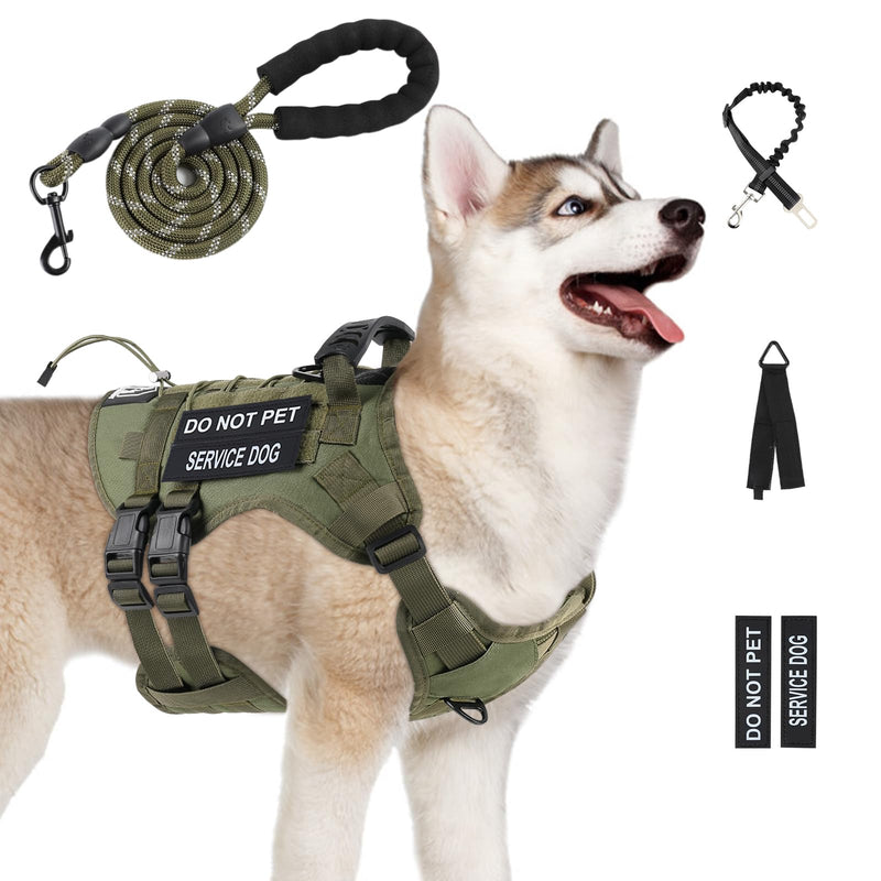 No Pull Tactical Dog Harness for Large Dogs, Escape Proof Molle Dog Vest Harness and Leash Set, Adjustable Military Service Dog Harness with Handle for Medium Large Dogs(Green, M) Green - PawsPlanet Australia