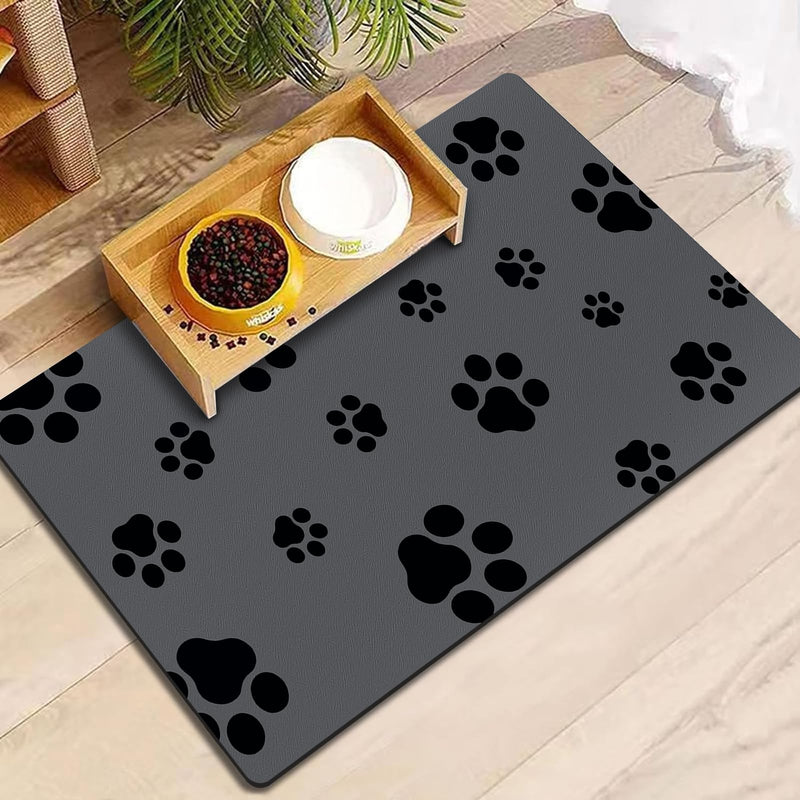 18"×30" Dog Food Mat-Absorbent Dog Mat for Food and Water, No Stains Quick Dry Cat Dog Food Bowl Mat Non Skid Dog Feeding Mat with Footprints for Messy Drinkers,Dark Grey 18"×30" Dark Gray-JY - PawsPlanet Australia